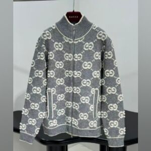 Gucci Gray GG Wool Zip-Up cardigan